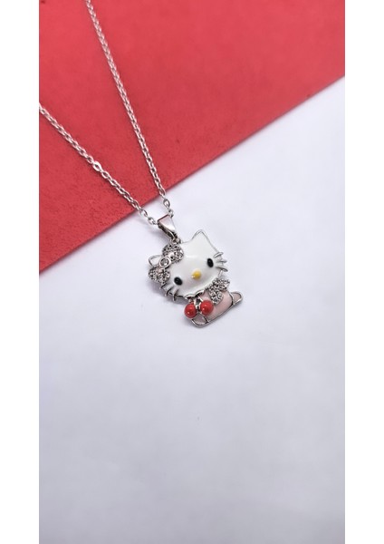 Gümüş Renkli Hello Kity Figür Çelik Kolye modelleri