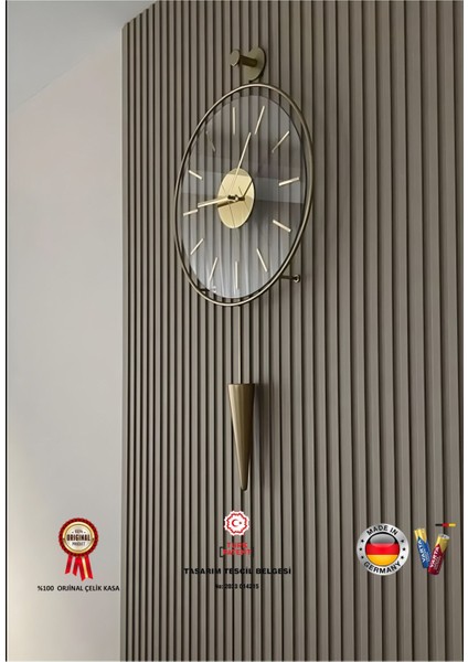 Modern Metal Cam Duvar Saati 37X85, Şık ve Zarif Dekorasyon Parçası