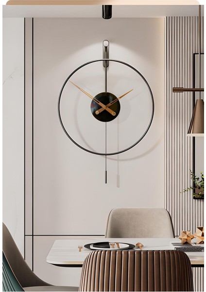 Modern 60 cm Siyah Sarkaçlı Metal Duvar Saati, Şık ve Kullanışlı Dekoratif Tasarım
