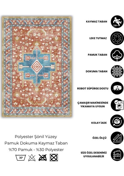 Klasik Kilim Desenli Salon Halısı Dijital Baskılı Dokuma Kaymaz Tabanlı Yıkanabilir Antialerjik Oturma Odası Halısı