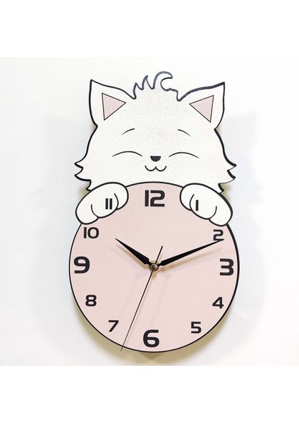 Sevimli Kedi Temalı Çocuk Odası Duvar Saati, Pembe Renkli, Şık ve Eğlenceli Tasarım