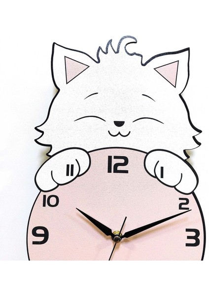 Sevimli Kedi Temalı Çocuk Odası Duvar Saati, Pembe Renkli, Şık ve Eğlenceli Tasarım modelleri