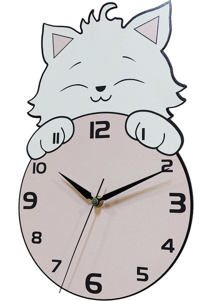 Sevimli Kedi Temalı Çocuk Odası Duvar Saati, Pembe Renkli, Şık ve Eğlenceli Tasarım fırsatları