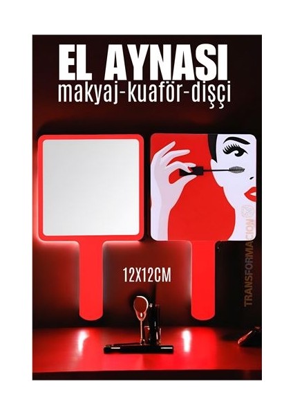 El Aynası Makyaj Aynası Kuaför Dişçi Güzellik Merkezi Aynası Kırmızı