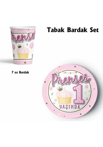 Prenses 1 Yaşında Tabak Bardak Seti – Kız Bebek Doğum Günü Için Tatlı Parti Sofra Takımı