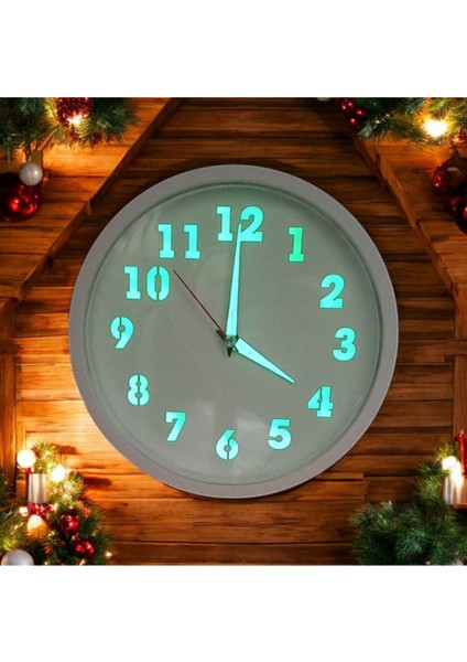 Fosforlu Beyaz Duvar Saati 22 Cm, Kek Kalıbı ve Bez Çanta Hediyeli, Siyah Yeşil