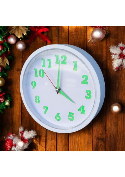 Fosforlu Beyaz Duvar Saati 22 Cm, Kek Kalıbı ve Bez Çanta Hediyeli, Siyah Yeşil fiyatları