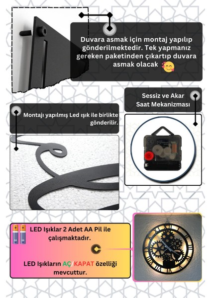 LED Işıklı Modern Mekanik Siyah Ahşap Duvar Saati 40X40CM fiyatları