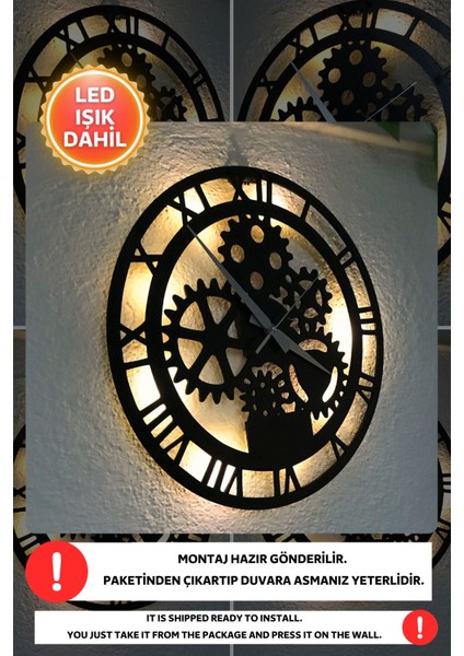 LED Işıklı Modern Mekanik Siyah Ahşap Duvar Saati 40X40CM modelleri