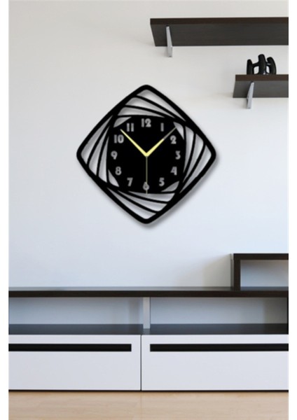Siyah Ahşap Hipnoz Duvar Saati 45X45 Cm, Şık ve Modern Duvar Dekoru