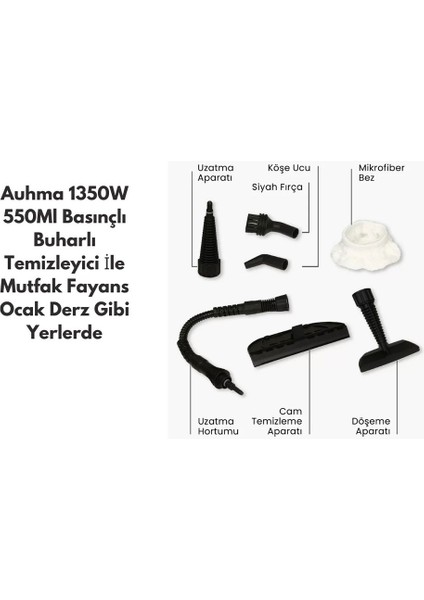 Büro Ev Ofis Yazlık Hijyeni Için 1350W 550ML Basınçlı Buharlı Temizleyici Aparat