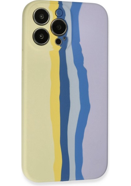 iPhone 13 Pro Kılıf Ebruli Lansman Silikon - Sarı-Lila