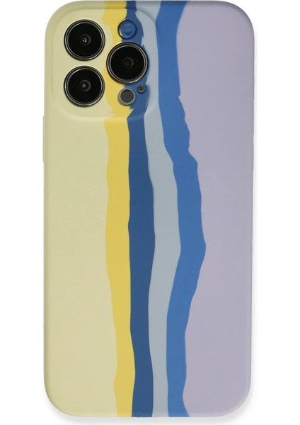 iPhone 13 Pro Kılıf Ebruli Lansman Silikon - Sarı-Lila