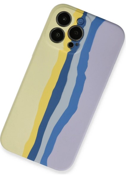 iPhone 13 Pro Kılıf Ebruli Lansman Silikon - Sarı-Lila
