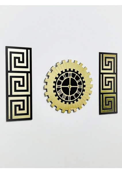 Altın Renkli 3 Parça Aynalı Pleksiglass Duvar Saati ve Dekor Seti fiyatları