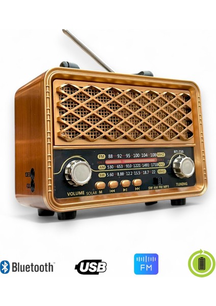 Nostaljik Trend Radyo,güneş Panelli Eskitme Radyo(Bluetooth Özellikli)