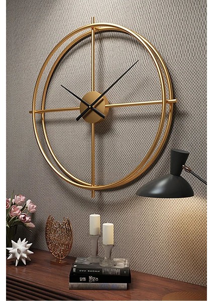 Şık Altın Renk Orta Boy Ferforje Metal Minimalist Duvar Saati
