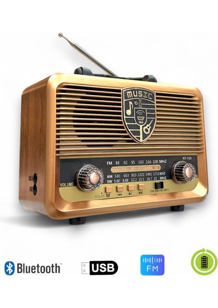 Güneş Panelli Nostaljik Radyo,bluetooth Özellikli Nostalji Radyo
