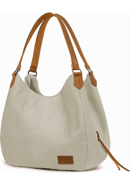 Myra Kadın Krem Pu Deri Günlük Omuz Çantası Üç Bölmeli Yumuşak Tote El Çantası