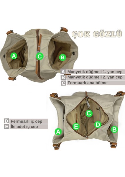 Myra Kadın Krem Pu Deri Günlük Omuz Çantası Üç Bölmeli Yumuşak Tote El Çantası modelleri