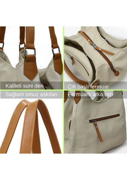 Myra Kadın Krem Pu Deri Günlük Omuz Çantası Üç Bölmeli Yumuşak Tote El Çantası fırsatları