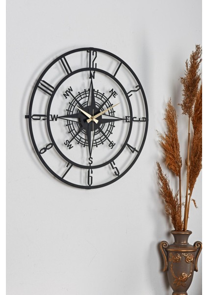 50CM Siyah Metal Duvar Saati, Sessiz Mekanizma, Modern Tasarım