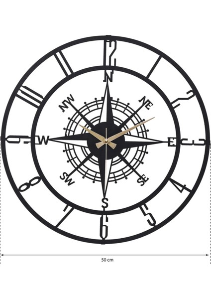 50CM Siyah Metal Duvar Saati, Sessiz Mekanizma, Modern Tasarım