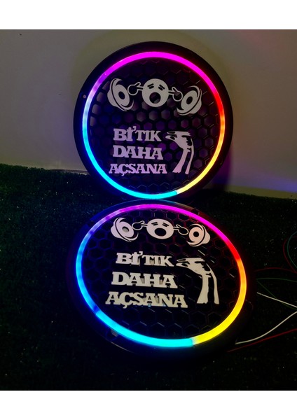 Özel Tasarım Bi Tık Daha Açsana Yazılı 20CM Midrange Hoparlör Kapağı Pixel Kayar Ledli 1takım 2 Adet