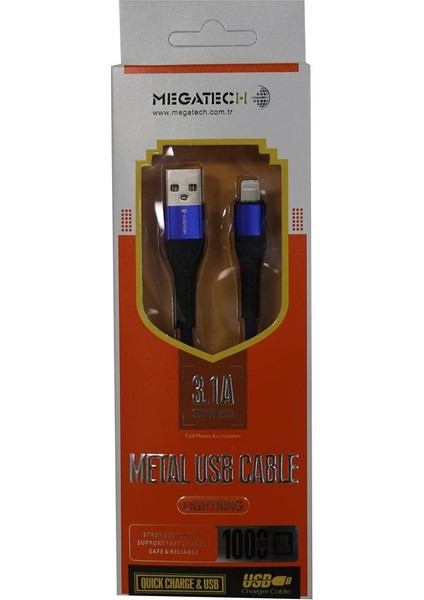 Megatech 3.1A Örgülü A Serisi Iph7 1000M Data Kablosu Mavi Renk