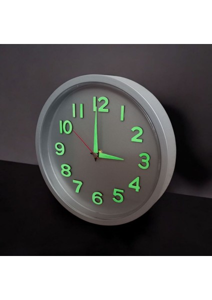 Gümüş Renk Fosforlu 3D Kabartma Rakam, Çocuk Odası Duvar Saati, 22 cm