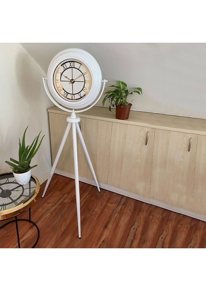 Beyaz Tripod Ayaklı Dekoratif Saat, Şık ve Modern Tasarım