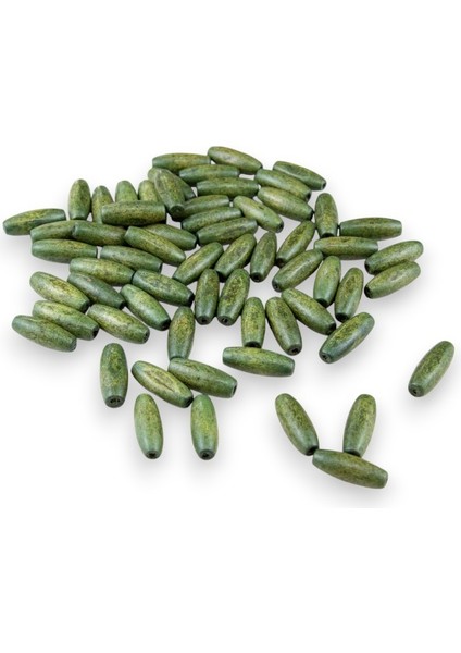 12 mm Arpa Koyu Fıstık Yeşil (22X6 mm) Ahşap Boncuk 35 gr (70 Adet)