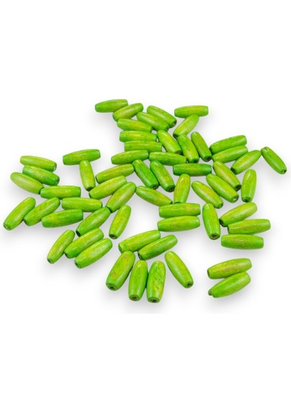 12 mm Arpa Fıstık Yeşili (22X6 mm) Ahşap Boncuk 35 gr (70 Adet)