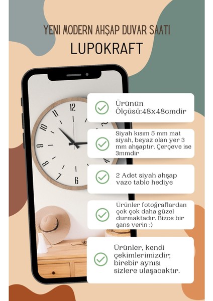 Modern Ahşap Duvar Saati, Siyah-Beyaz Mdf Çerçeve, Sessiz Mekanizma fiyatları