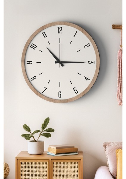 Modern Ahşap Duvar Saati, Siyah-Beyaz Mdf Çerçeve, Sessiz Mekanizma