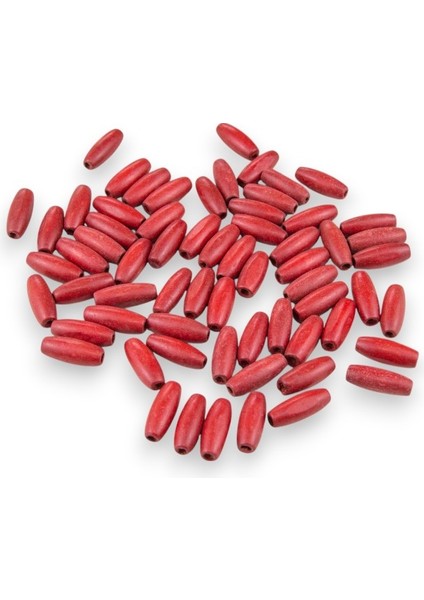 12 mm Arpa Kırmızı (22X6 mm) Ahşap Boncuk 35 gr (70 Adet)
