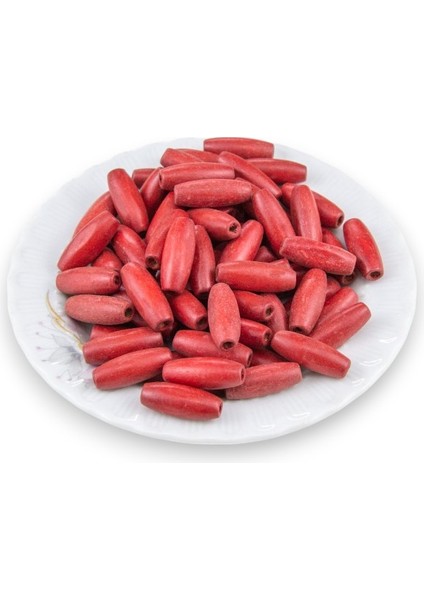 12 mm Arpa Kırmızı (22X6 mm) Ahşap Boncuk 35 gr (70 Adet)