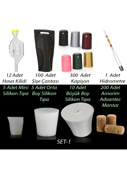 Özel Set Özel Fiyata-1 / Hava Kilidi, Çanta, Kapişon, Hidrometre, Silikon Tıpa Fermantasyon