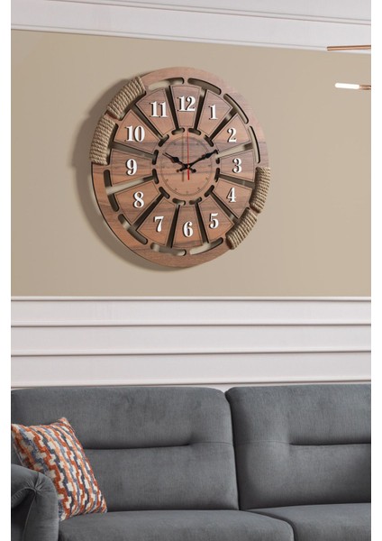 Ahşap Büyük Duvar Saati 60X60, Beyaz Rakamlı, Şık ve Modern Tasarım