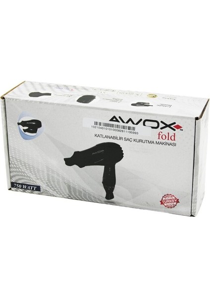 AYDOGANTICARET44 Awox Fold Siyah Seyahat Tipi Katlanabilir Saç Kurutma - Fön Makinesi + Dar Şekillendirici Başlık 750W