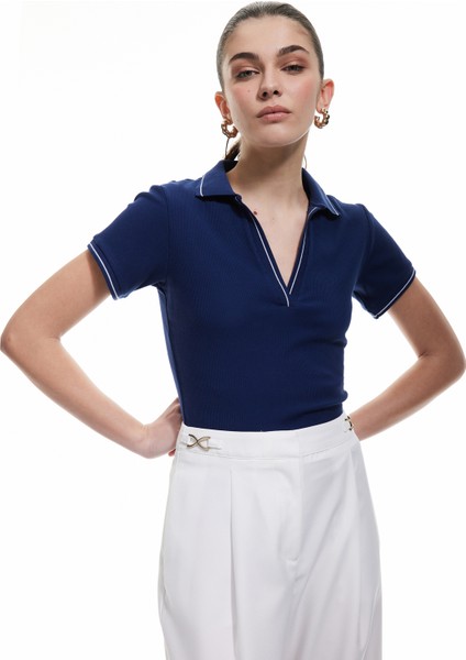 Yeni Sezon Pamuklu Slim Fit Çizgili Kısa Kollu Polo Yaka Tişört