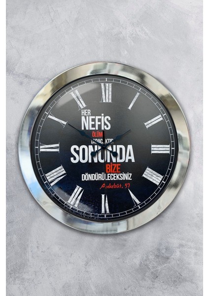 Şık 36 cm Krom Metal Söz Duvar Saati, Zarif ve Modern Tasarım