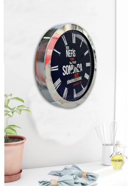 Şık 36 cm Krom Metal Söz Duvar Saati, Zarif ve Modern Tasarım fırsatları