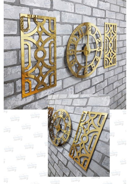 Şık 3'lü Latin Rakamlı Altın Renkli Dekoratif Duvar Saati Seti