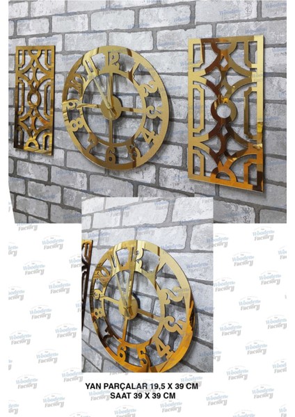 Şık 3'lü Latin Rakamlı Altın Renkli Dekoratif Duvar Saati Seti fiyatları