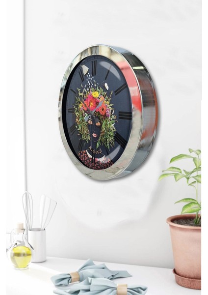 Şık 36 cm Krom Metal Çiçek Desenli Duvar Saati, Hediye Seçeneği fiyatları