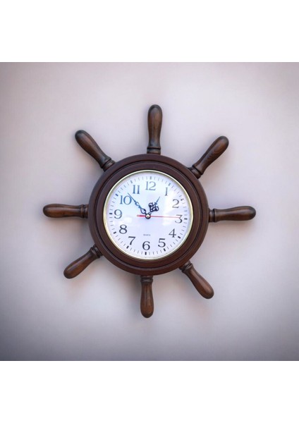 Eskitme Ahşap Gemici Dümen Duvar Saati, 38 Cm, Şık ve Doğal Tasarım fırsatları