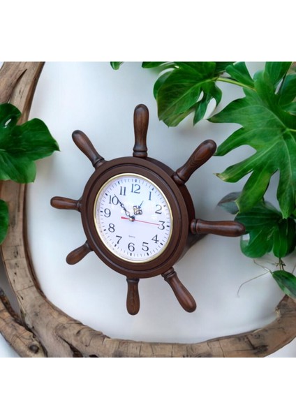 Eskitme Ahşap Gemici Dümen Duvar Saati, 38 Cm, Şık ve Doğal Tasarım indirimleri