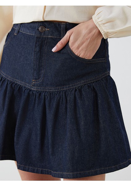 Yeni Sezon Standart Fit Firfirli Mini Jean Etek - S5OY88Z8