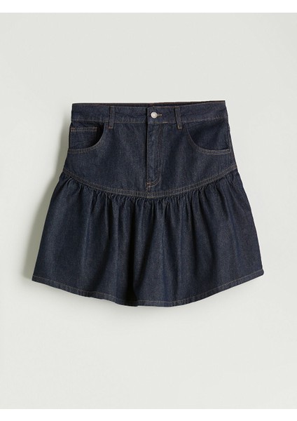 Yeni Sezon Standart Fit Firfirli Mini Jean Etek - S5OY88Z8